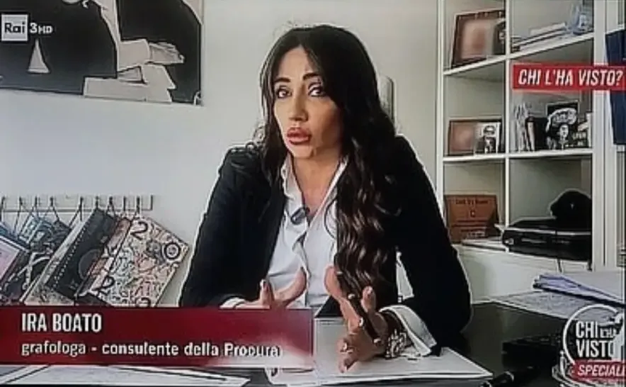 Ira Boato intervistata nella trasmissione Chi l'ha visto? su Rai 3, come consulente della Procura